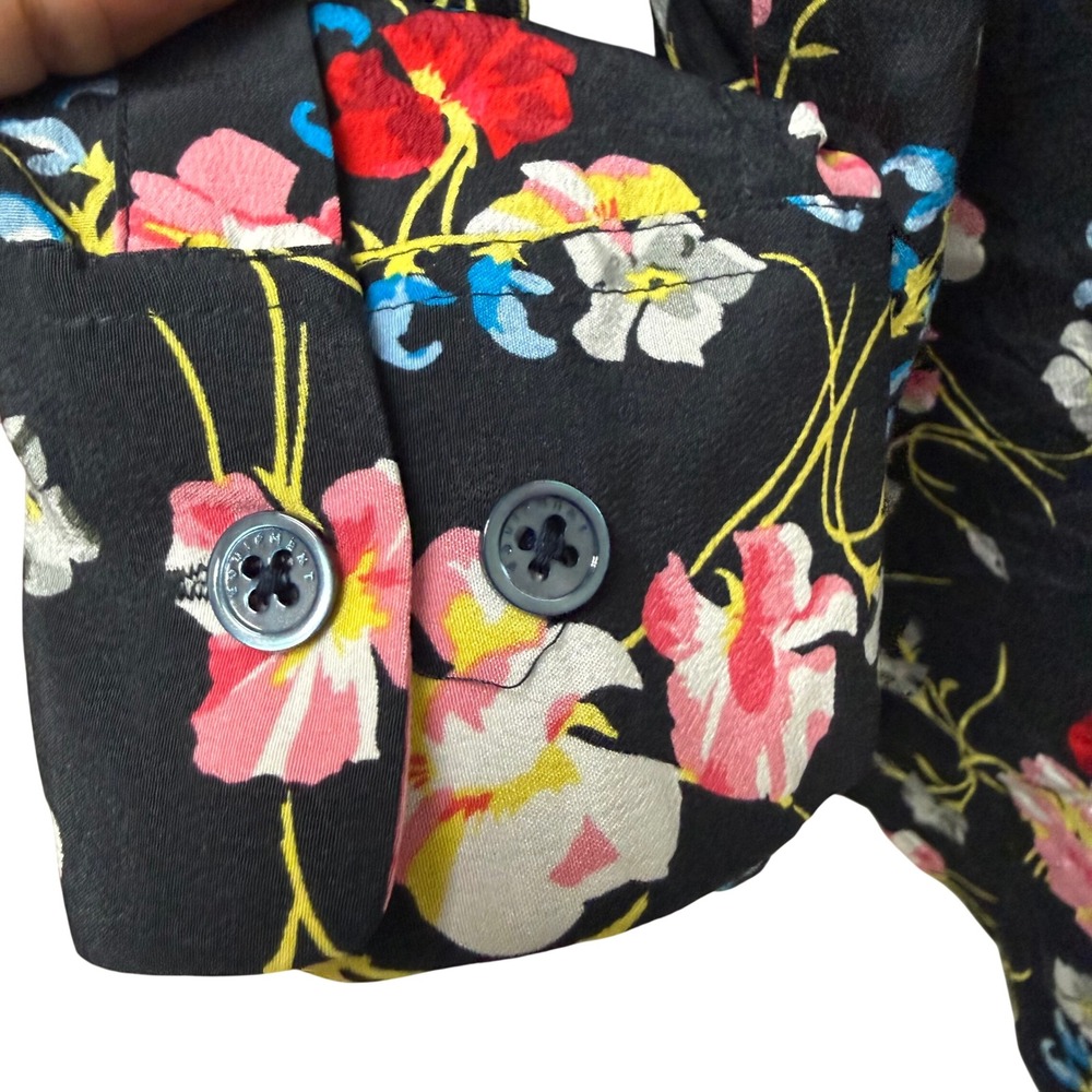 Equipment Femme‎ 100% Silk Floral Button Down Shirt Black Multi Size Small - Picture 6 of 9
